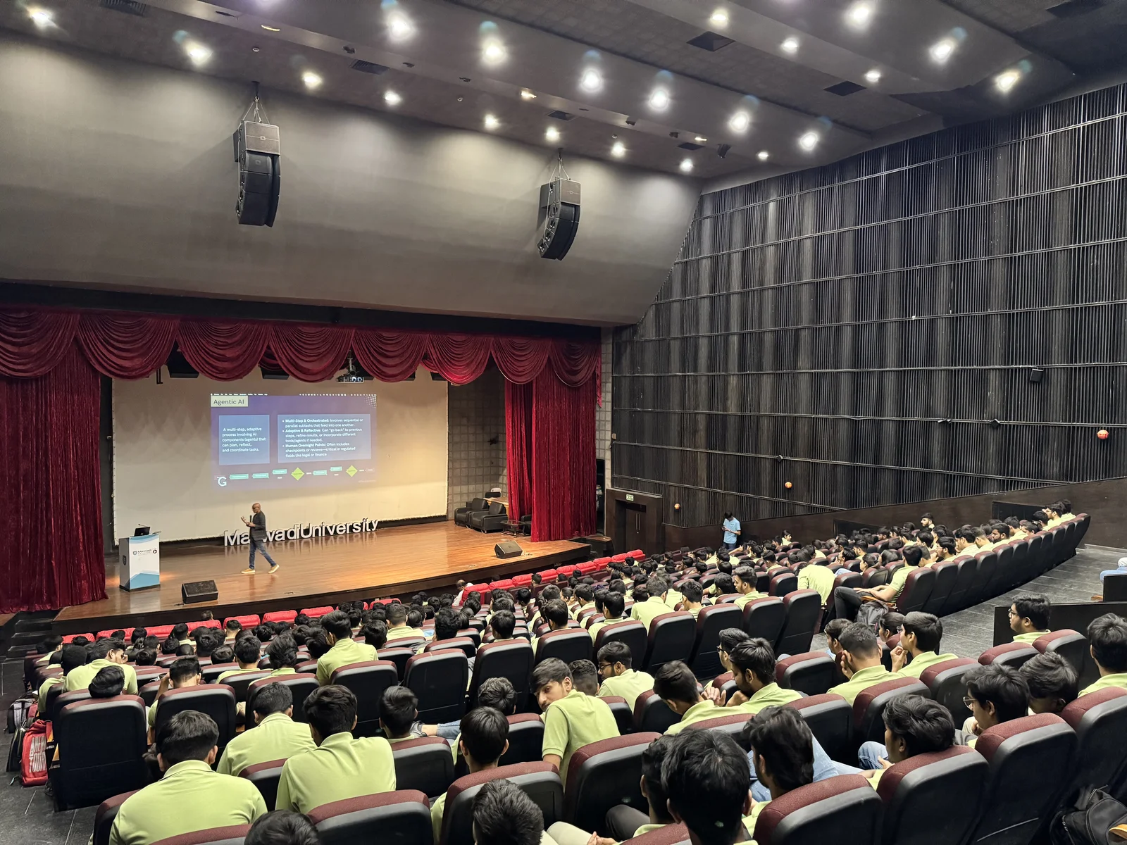 Student cohort attending an AI Guru session at Marwadi University, Rajkot
