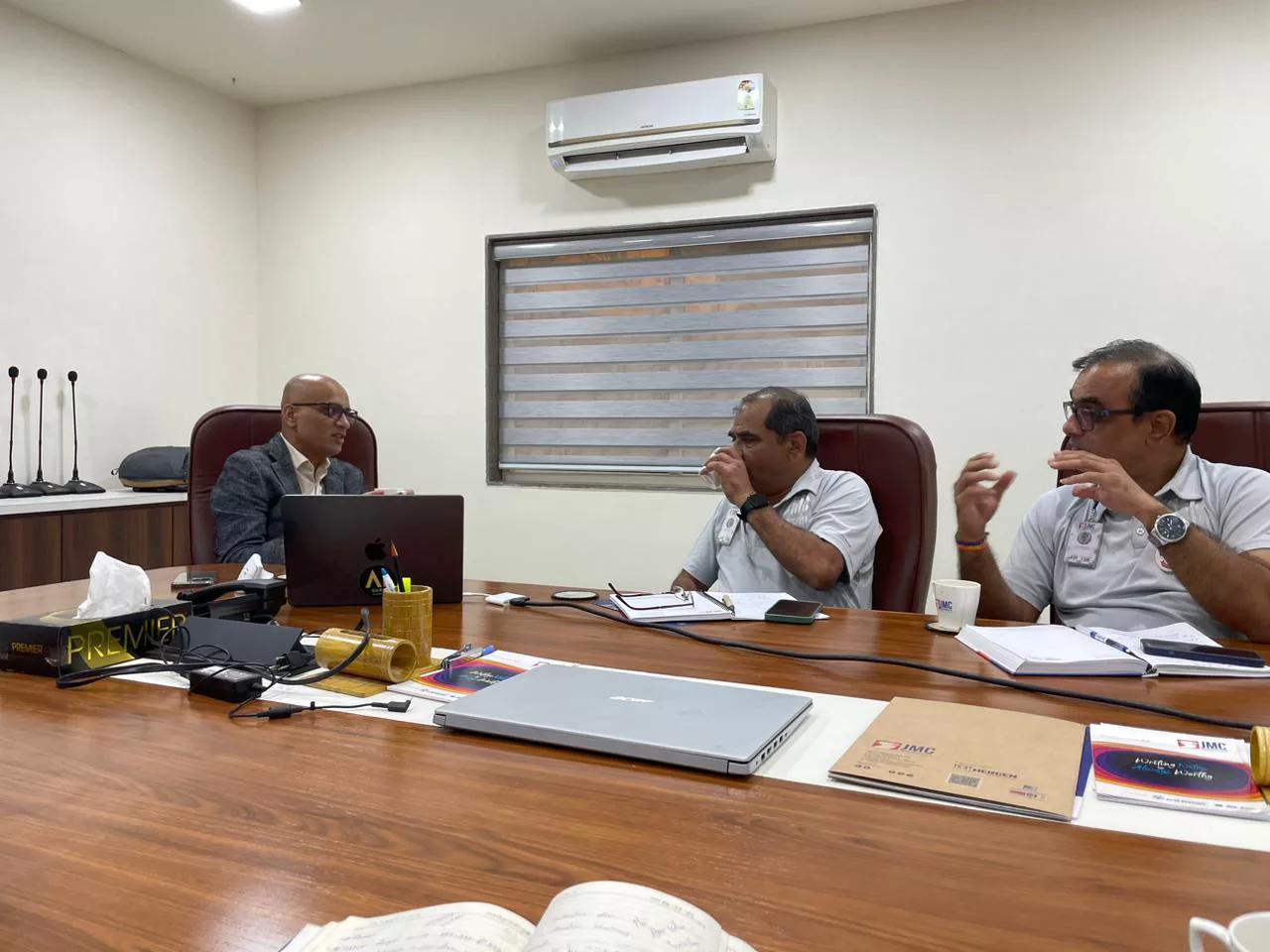 Ritesh Vajariya in working session with senior leadership at JMC Paper Tech, Ahmedabad